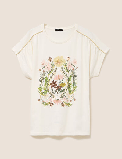 T-shirt col rond manches courtes ecru femme