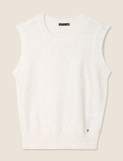 Pull sans manches ecru femme