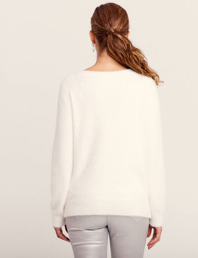 Pull manches longues strass ecru femme
