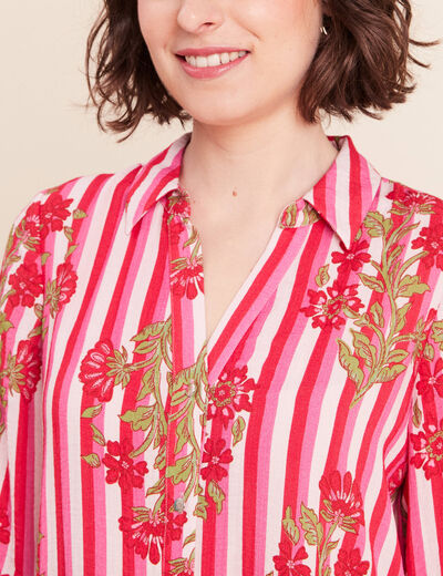 Robe courte &eacute;vas&eacute;e manches 3/4 rose femme