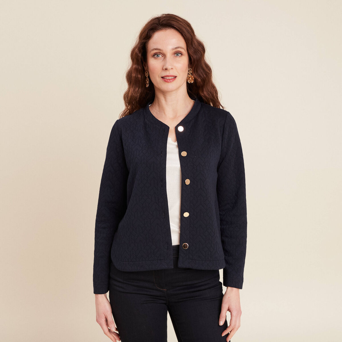 Gilet manches longues bleu foncé femme