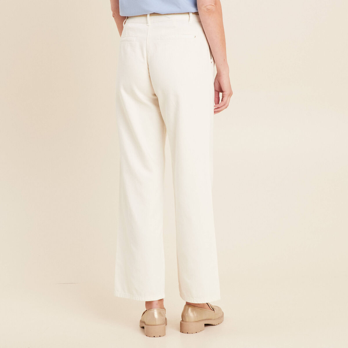 Pantalon droit taille basculée ecru femme