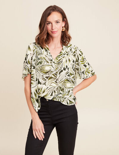 Blouse ample manches courtes fluide vert femme