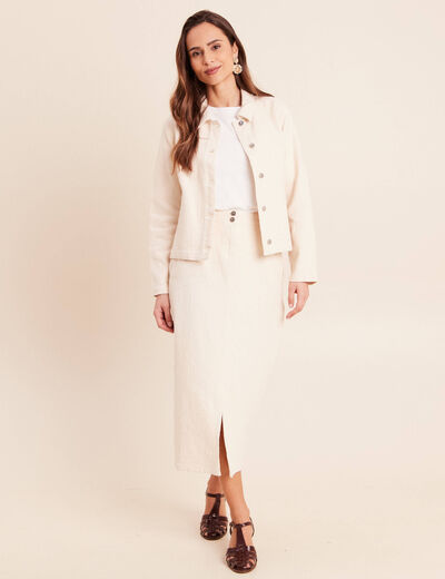 Veste en coton manches longues ivoire femme