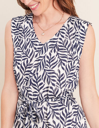 Robe droite ceintur&eacute;e bleu femme