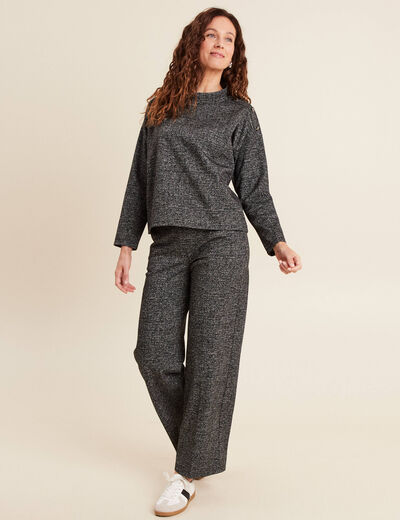 Sweat manches longues col montant gris femme