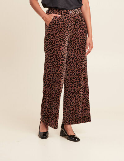 Pantalon large velours marron femme
