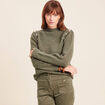 Pull col rond manches longues vert kaki femme