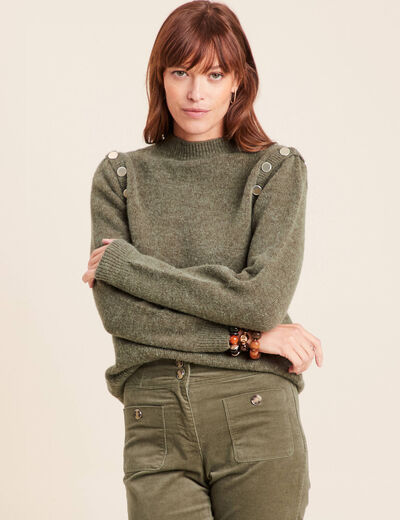 Pull col rond manches longues vert kaki femme