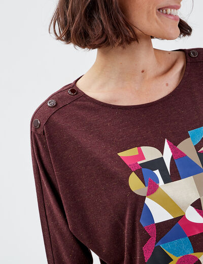 T-shirt manches 3/4 marron femme