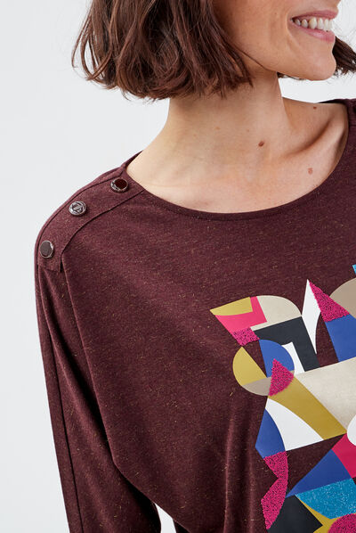 T-shirt manches 3/4 marron femme