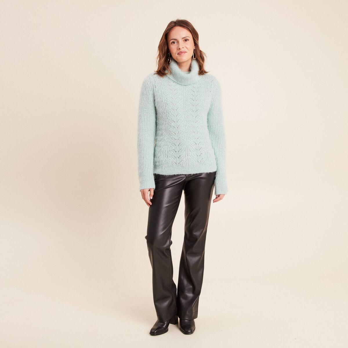 Pull droit manches longues vert pastel femme