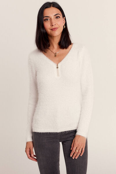 Pull manches longues ecru femme