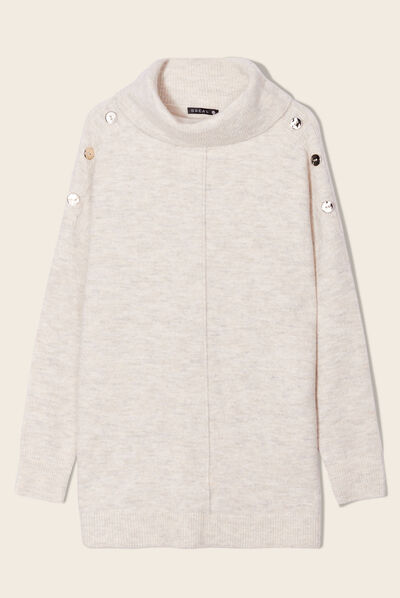 Pull long manches longues beige femme