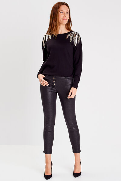 Pull manches longues noir femme