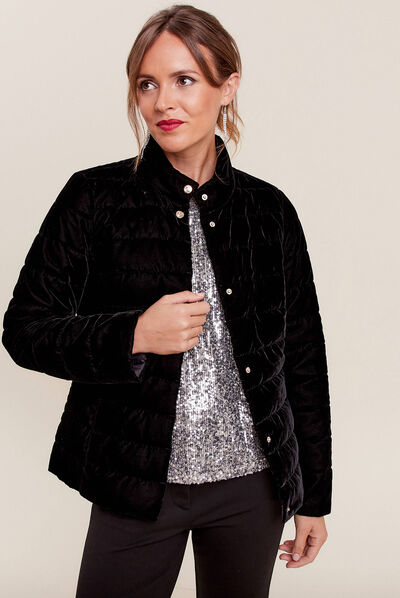 Doudoune ajustée velours noir femme