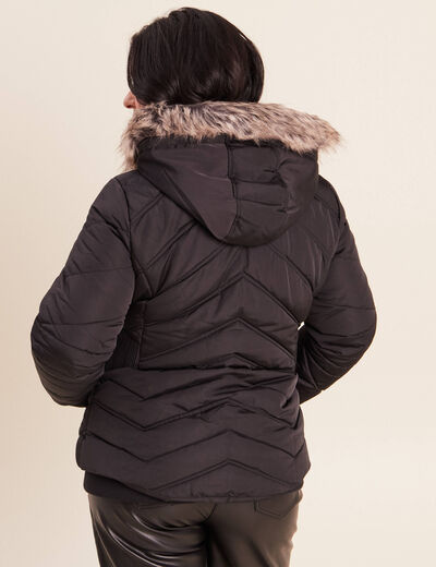 Doudoune cintr&eacute;e capuche manches longues noir femme
