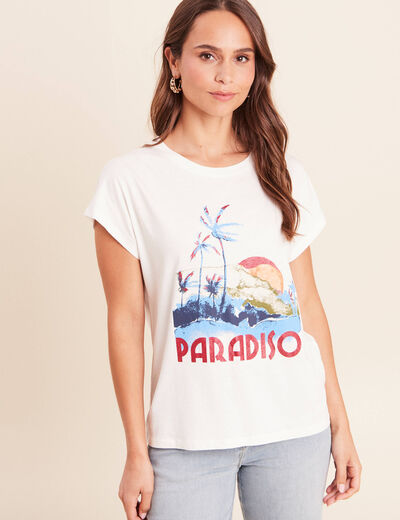 T-shirt col rond manches courtes ecru femme