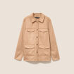 Veste droite longue aspect daim marron clair femme