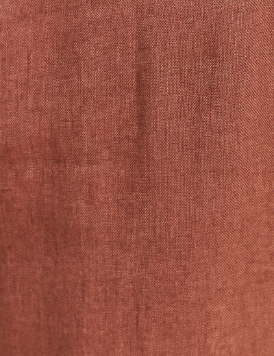 Pantalon coupe chino en lin ceintur&eacute; marron fonc&eacute; femme