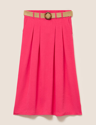 Jupe longue évasée ceinturée rouge corail femme