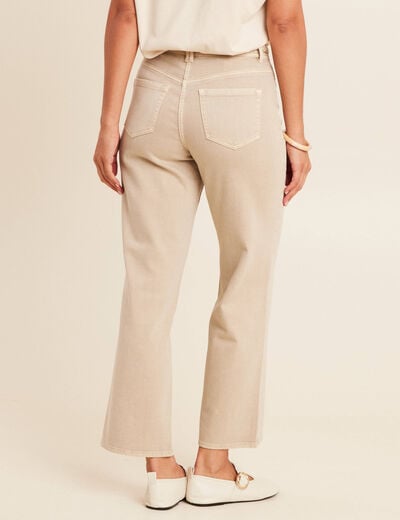 Jean coupe large 7/8&egrave;me taille haute denim beige femme