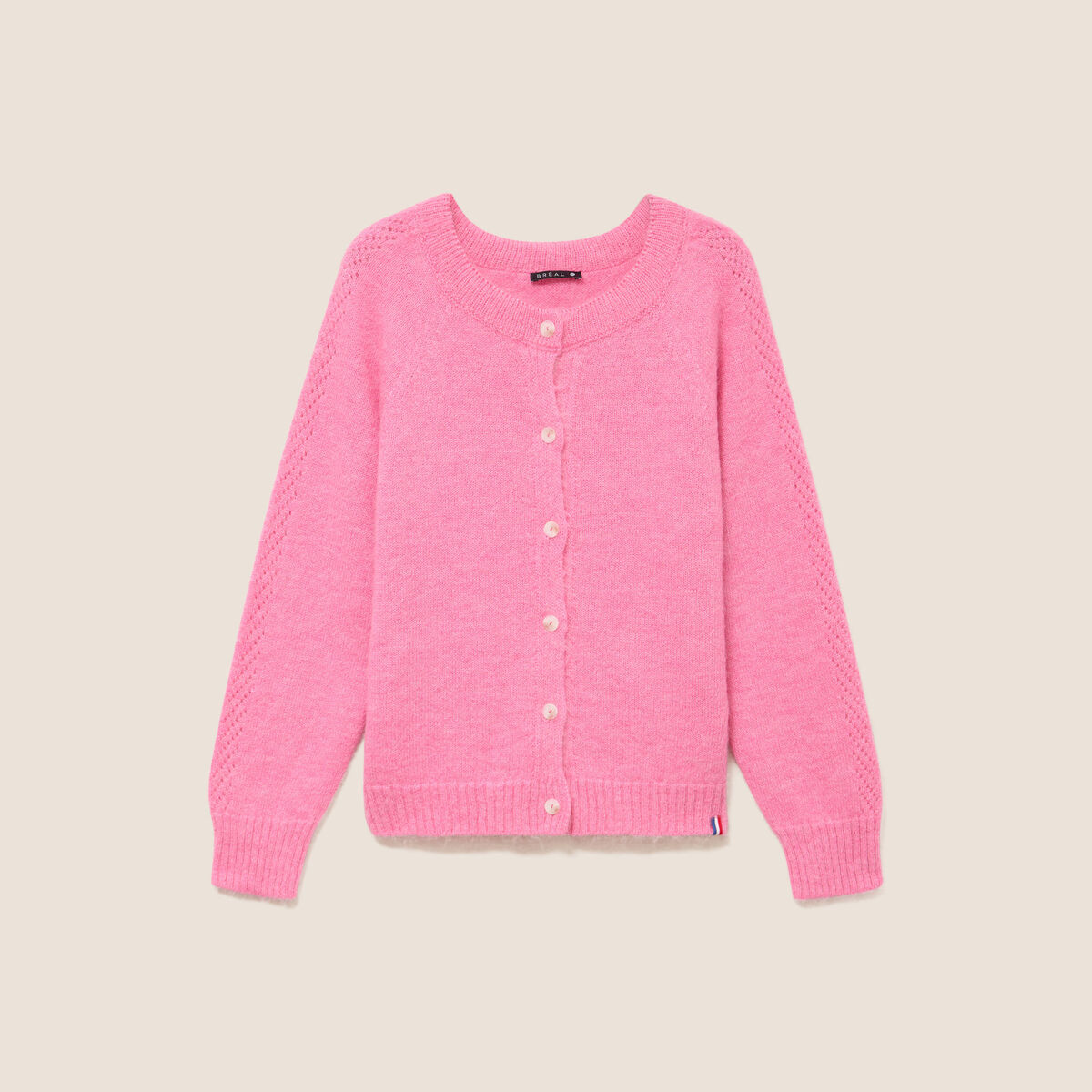 Gilet manches longues col rond rose fushia femme