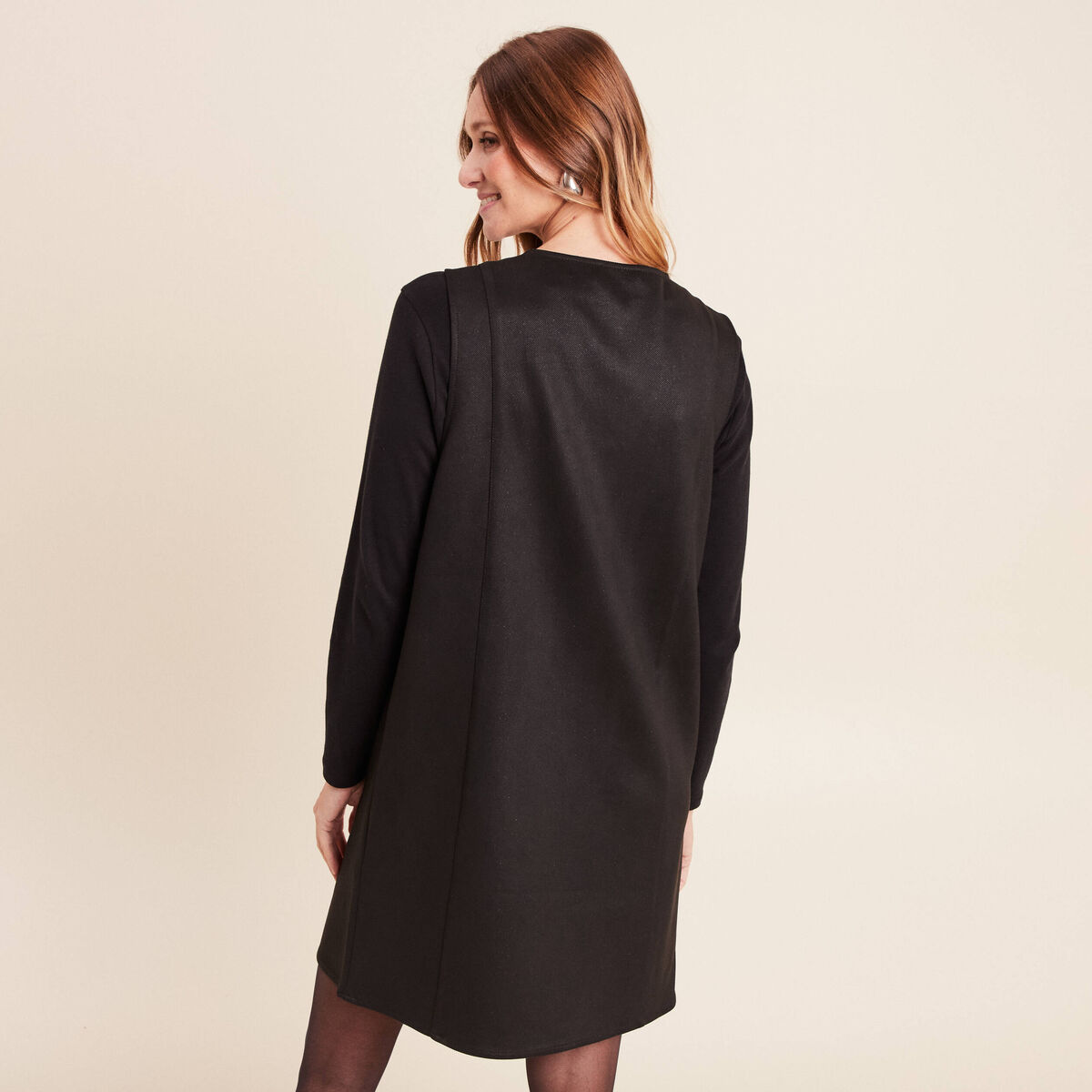 Robe chasuble su&eacute;dine noir femme