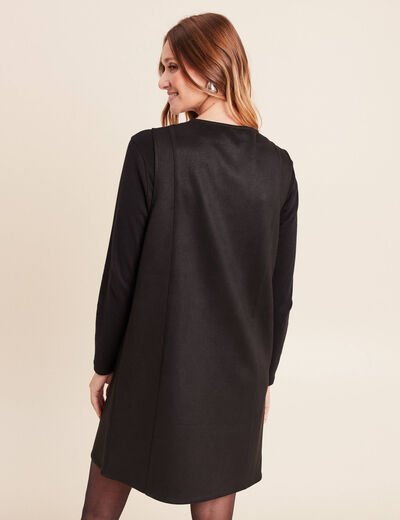 Robe chasuble su&eacute;dine noir femme