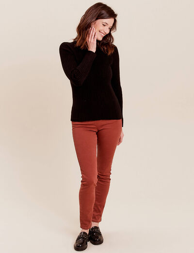 Pull manches longues côtelé noir femme