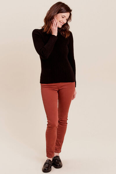 Pull manches longues côtelé noir femme