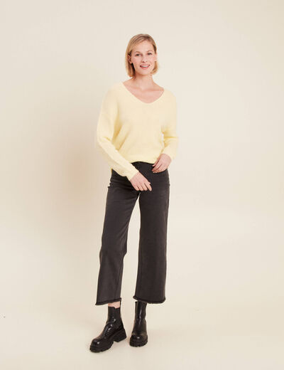Pull manches longues jaune clair femme
