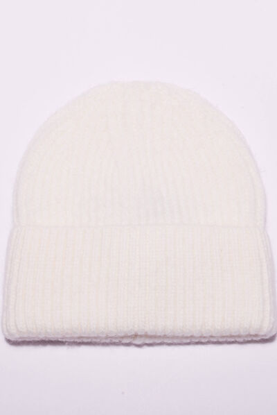 Bonnet tricoté ecru femme