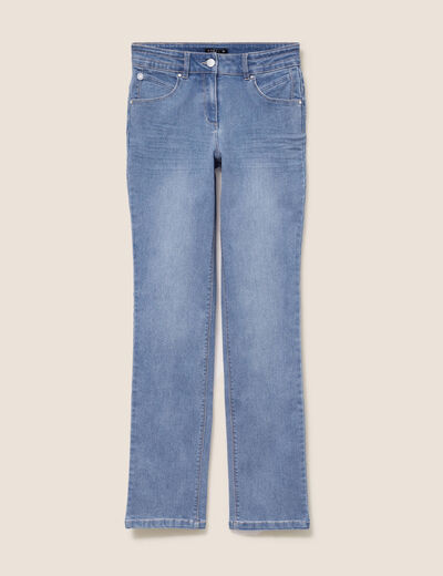 Jean coupe droite taille bascul&eacute;e denim double stone femme