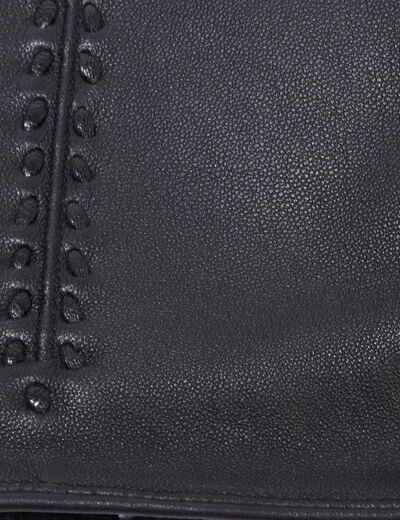Coffret gants doubl&eacute;s en cuir noir femme