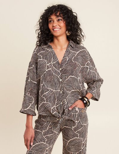 Chemise manches 3/4 nouée noir femme