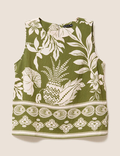 Blouse droite courte sans manches vert kaki femme