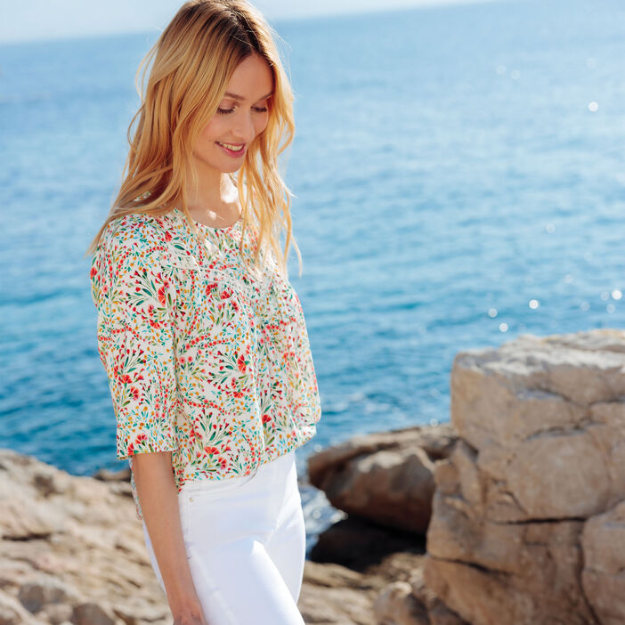 Blouse manches 3/4 ecru femme