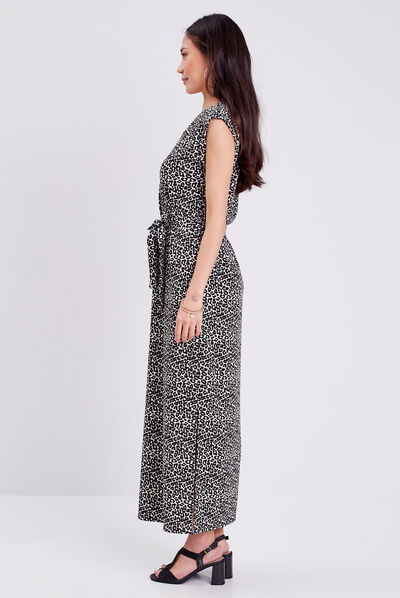 Robe longue droite fendue noir femme