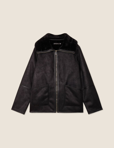 Manteau court zippé noir femme