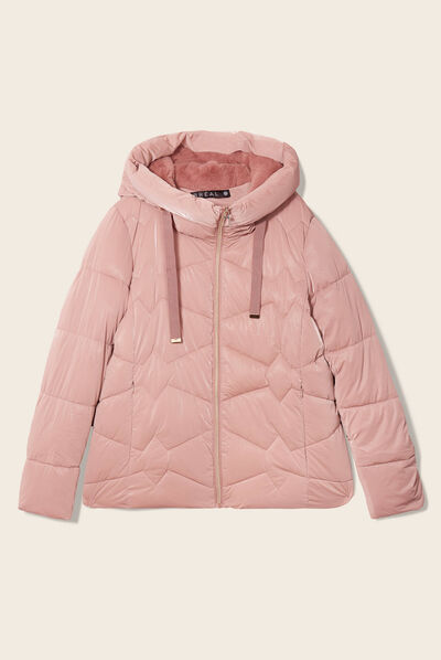 Doudoune droite à capuche vieux rose femme