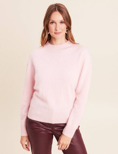 Pull cachemire col montant rose femme