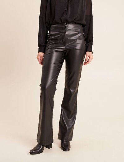 Pantalon bootcut taille haute similicuir noir femme
