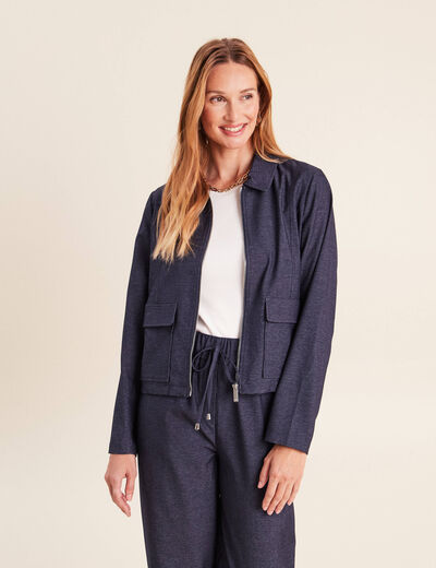 Veste courte droite en jean doubl&eacute;e denim brut femme