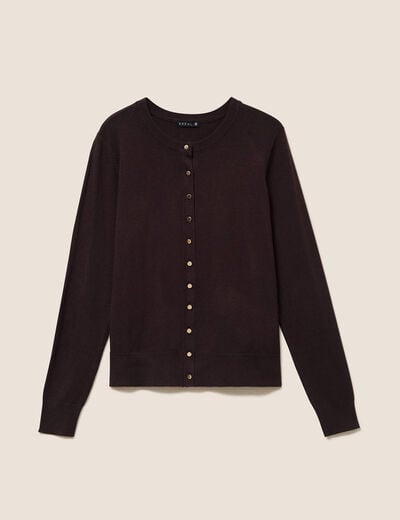 Gilet manches longues col rond marron fonc&eacute; femme