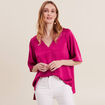 Blouse manches 3/4 satin rose fushia femme