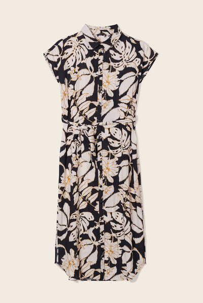 Robe midi droite ceinturée noir femme