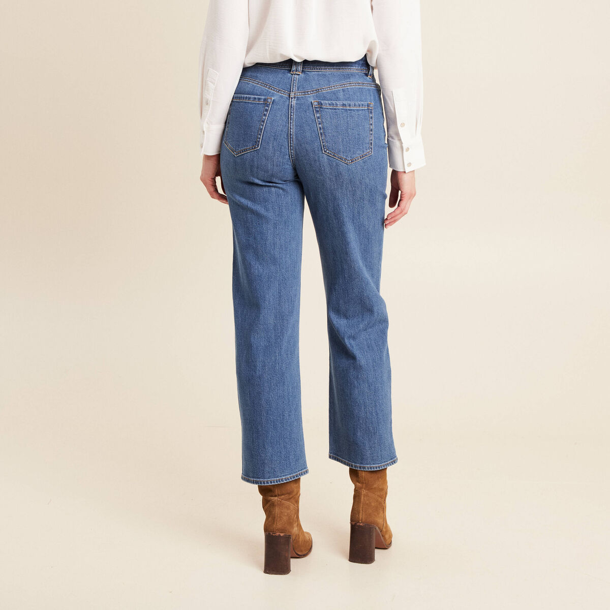 Jean large 7/8ème taille haute denim stone femme