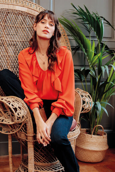 T-shirt manches longues rouge corail femme