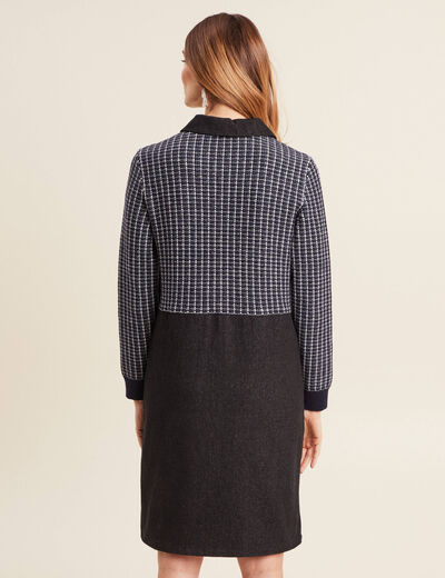 Robe droite buste tweed noir femme